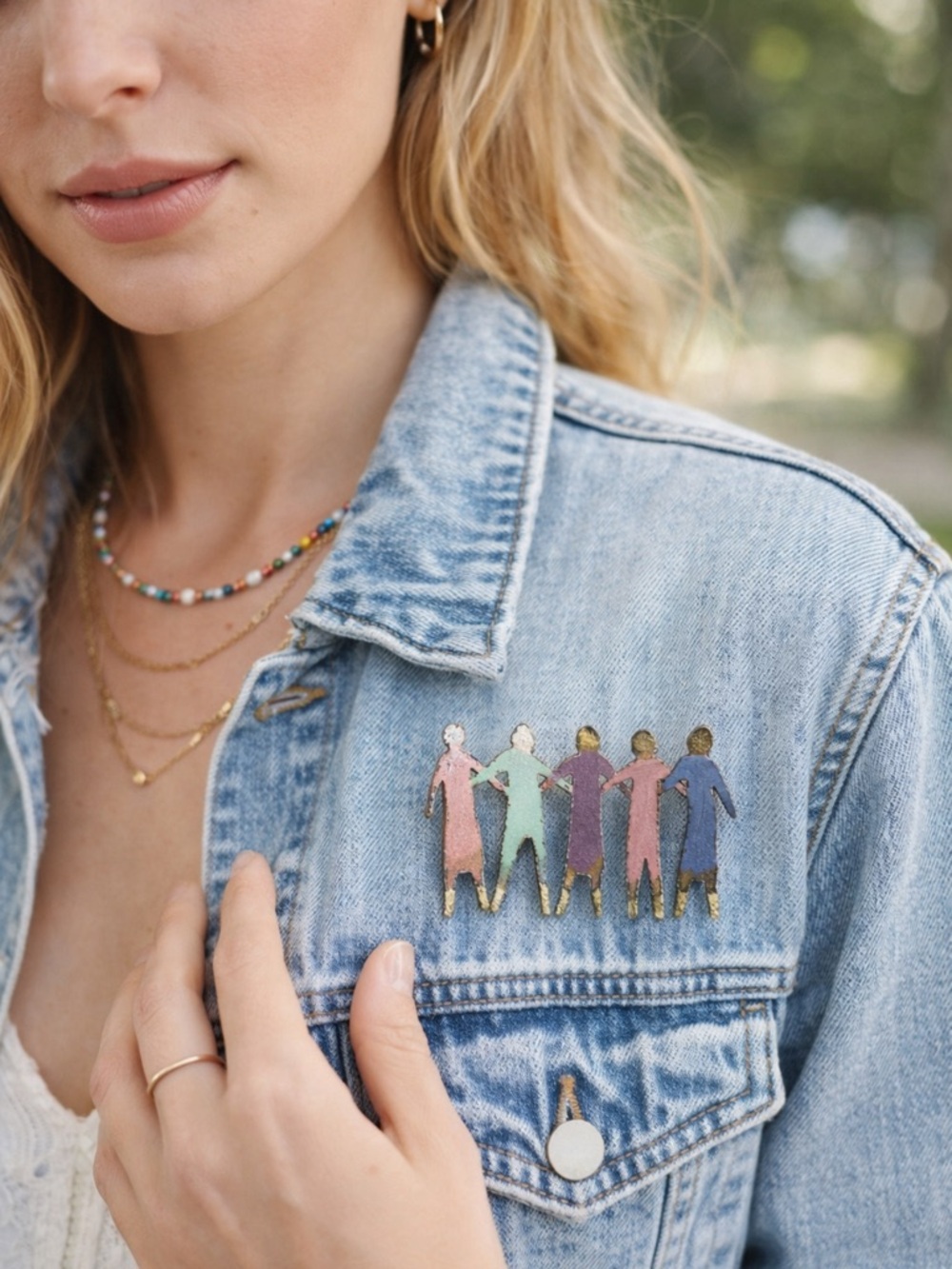Multicolor People Silhouette Brooch | Artisan Statement Pin | Boho Art Jewelry